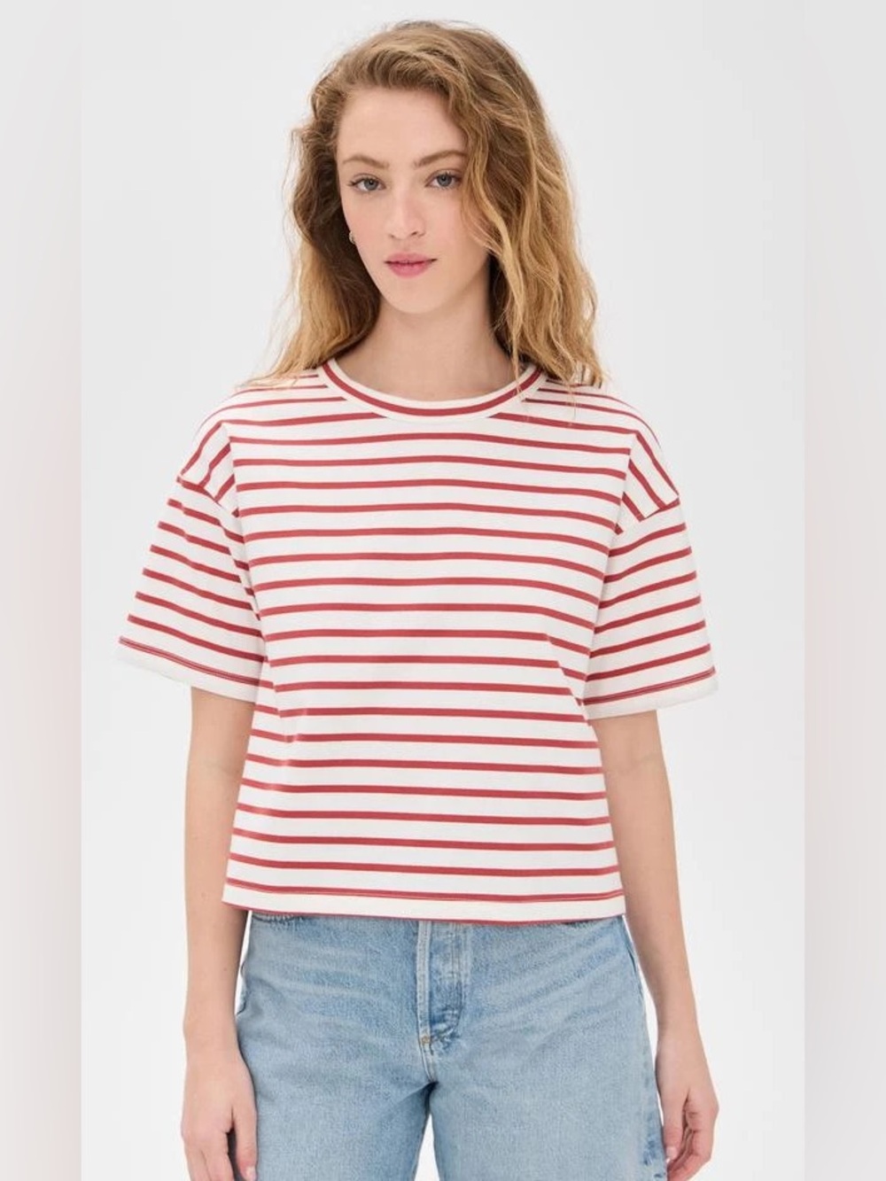 Madewell Everyday Boxy Crop Tee Red Stripe Size M